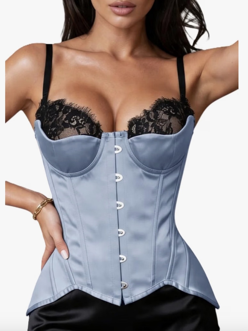 Blue Grey Satin Overbust Corset Top